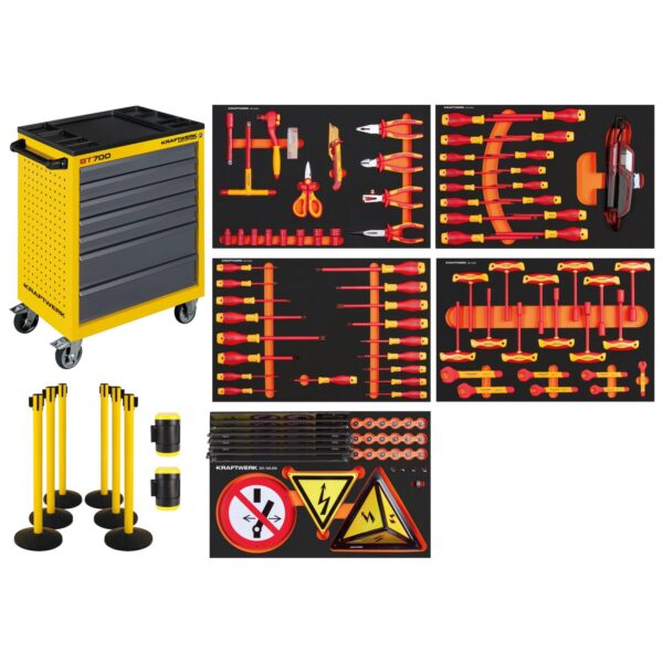 Kraftwerk VDE BT700 Werkstattwagen – 124-tlg., isoliert bis 1000 V, Made in Germany, mit Barriere & 7 Jahren Garantie - KW-102.117.431
