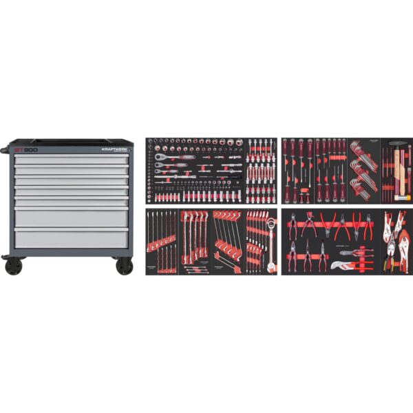 Kraftwerk BT LINE BT900 Werkstattwagen – 278-tlg., 7 Schubladen, Made in Germany, mit 12 EVA-Einlagen - KW-102.217.202