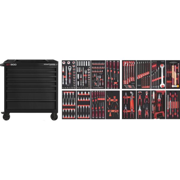 Kraftwerk BT900 Werkstattwagen BT LINE – 241‑tlg. Profi‑Werkzeugset in 7 Schubladen, Schwarz – Made in Germany mit 7 Jahren Garantie - KW-102.217.BLK1