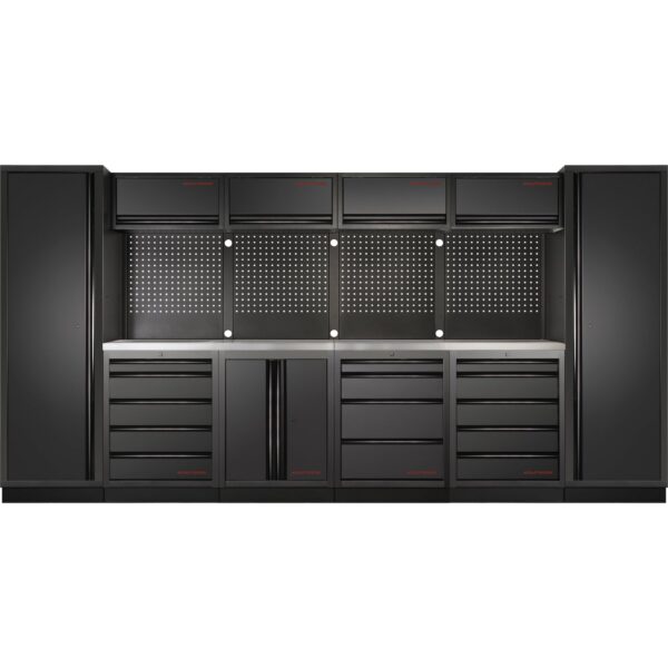 Kraftwerk MOBILIO 6er Komplett-Kombi mit Lochwand – Edelstahl 430, modular & freistehend, 3920 mm Breite - KW-3964C-BLK-IX