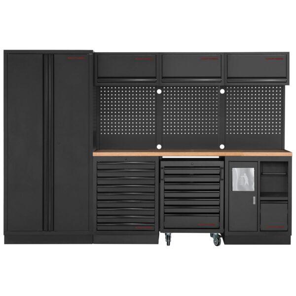 Kraftwerk MOBILIO-EX – 4er Werkstatt-Kombi mit Lochwand & Buche Multiplex – modular & erweiterbar - KW-3964D-BLK-EX
