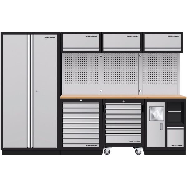 KRAFTWERK MOBILIO-EX 4er Werkbank-Kombi – Kompakt, modular & mit Buche-Multiplex-Arbeitsplatte - KW-3964D-EX
