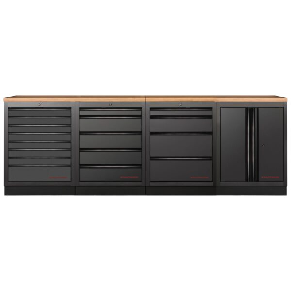 Kraftwerk MOBILIO-EX 4er Standard-Kombi – Modular, freistehend, Buche-Multiplex-Arbeitsplatte - KW-3964K-BLK-004-EX
