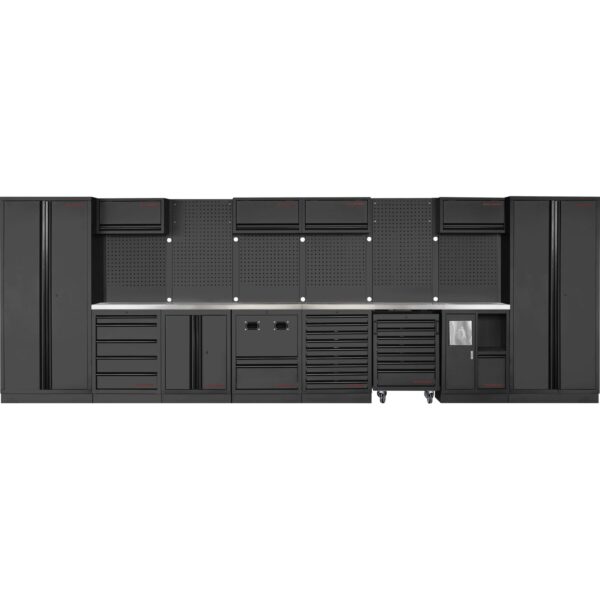 KRAFTWERK MOBILIO 8er Werkbank-Kombi 3964QIX – Edelstahlplatte, Werkstattwagen & 8-Element-Schranklösung - KW-3964Q-BLK-IX