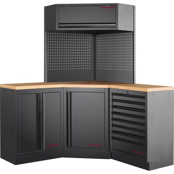 Kraftwerk Werkstatt-Eckkombination – 3-teilig, Buche Multiplex, flexibel & modular - KW-3964R-BLKv