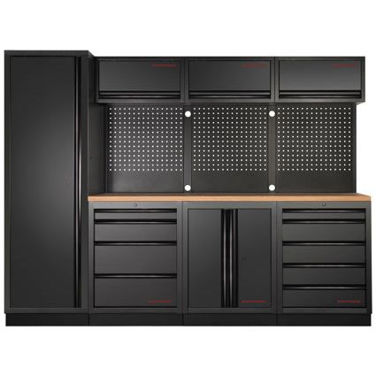 Kraftwerk Werkstattmöbel 3964B-BLK-EX – MOBILIO-EX 4er Komplett-Kombi mit Buche-Multiplex & Werkzeug-Lochwänden – Modular & freistehend - KW-3964B-BLK-EX