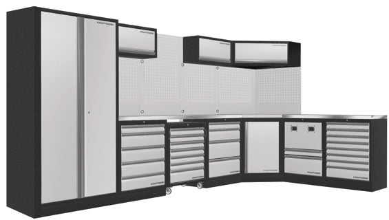 Kraftwerk MOBILIO 7er Kombi 3964P – Werkstattsystem mit Multiplex-Arbeitsplatten, Eckschrank, Werkstattwagen & Hochschrank - KW-3964P