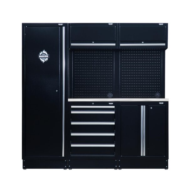 BUNKER 196cm Modulare Werkstatteinrichtung Werkbank mit Edelstahl-Arbeitsplatte - 11-teilig - D04503