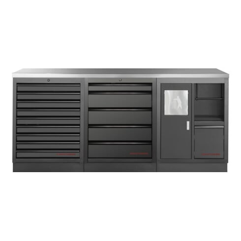 KRAFTWERK MOBILIO BLK 3er Kombi KW-3964K-BLK-24-IX – 15 Schubladen, Edelstahl-Arbeitsplatte & clevere Ausstattung für maximale Effizienz - KW-3964K-BLK-24-IX