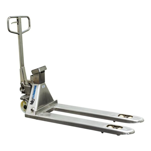 MAMMUTH Edelstahl-Handhubwagen 115cm, Edelstahl Gabelhubwagen mit Waage - 2500kg - Hubwagen